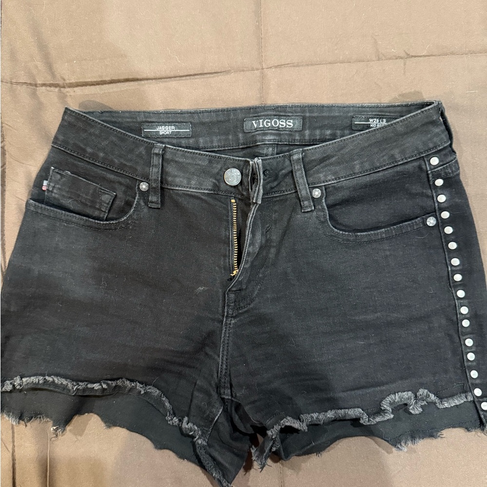 Vigoss Charcoal Jean Shorts with Studded Trim